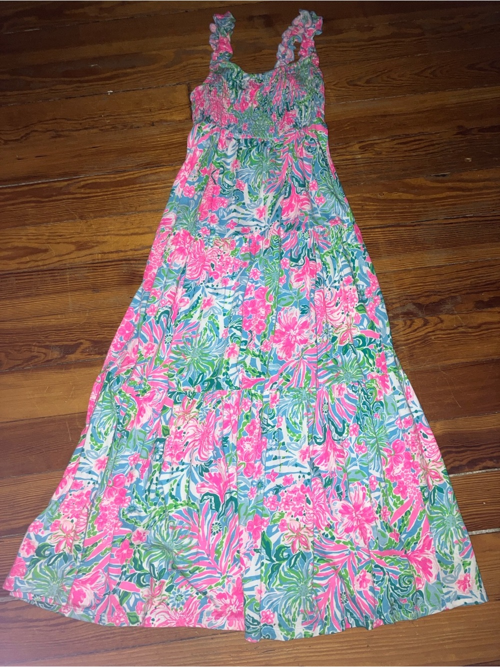 Lilly Pulitzer Pink & Green Floral Maxi Dress for Girls
